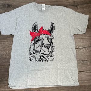 Girlie Girl Originals Unisex Gray Llama Bandana T-Shirt Size Large‎ Casual